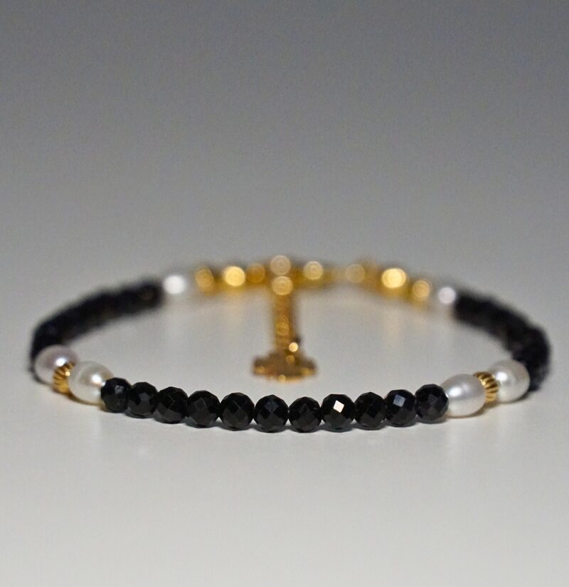 !Nowość Bransoletka Szczęścia Czarny Turmalin x Perła Naturalna Ryż 3mm