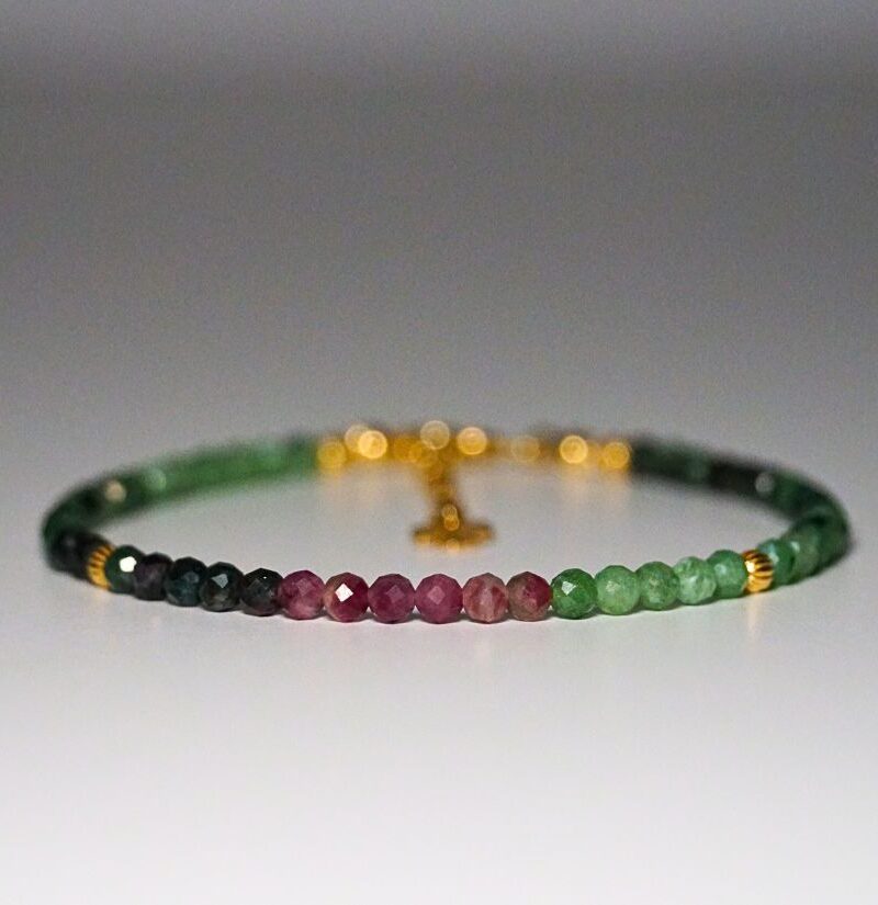 !Nowość Bransoletka Szczęścia Szmaragd x Rubin Układany 3mm